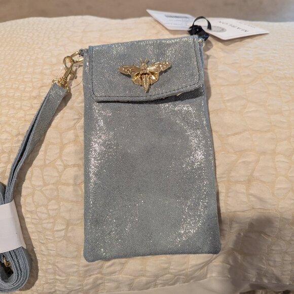 Marlon Firenze Made in Italy Genuine Leather Mini Hand Bag with Gold Bee Accent - Picture 2 of 7